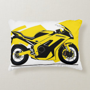 Cojín Decorativo Ilustración de motocicleta de carreras amarilla y 