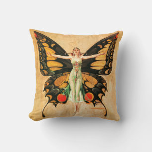 Cojín Decorativo Ilustración de mujer Leyendecker mariposa Flapper