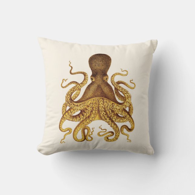 Cojín Decorativo Ilustracion de oro del pulpo en la crema (Anverso)