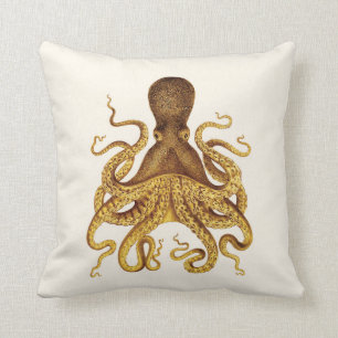 Cojín Decorativo Ilustracion de oro del pulpo en la crema