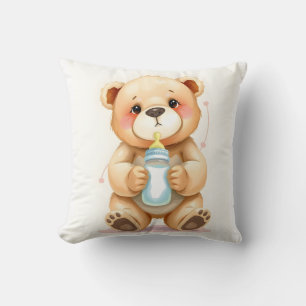 Cojín Decorativo Ilustración de osito de peluche bebé en acuarela a
