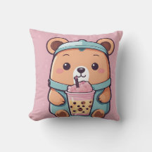 Ilustracion de oso de té de burbuja - estilo Kawai