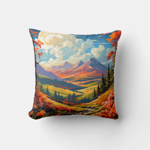 Cojín Decorativo Ilustración de paisaje de valle escénico vibrante