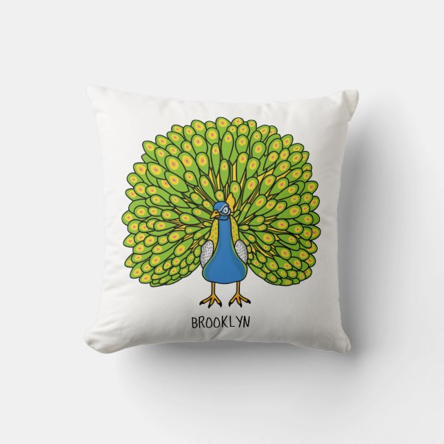 Cojín Decorativo Ilustracion de pájaro pavo real (Anverso)