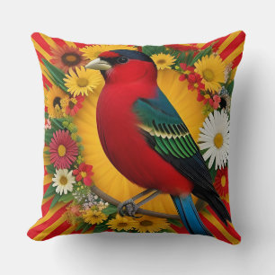 Cojín Decorativo Ilustración de pájaro vibrante con mandala floral