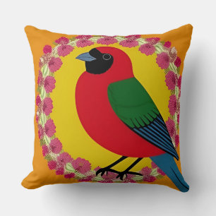 Cojín Decorativo Ilustración de pájaro vibrante con mandala floral