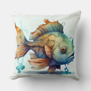 Cojín Decorativo Ilustracion de peces de color acuático - Océano