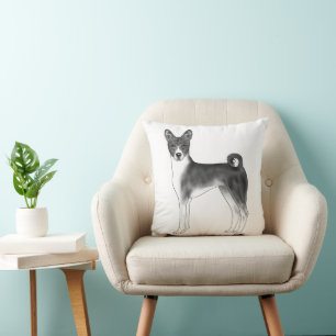 Cojín Decorativo Ilustración de perro Basenji lindo en blanco y neg