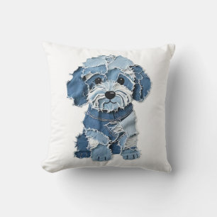 Cojín Decorativo Ilustración de perro con parches de mezclilla ador