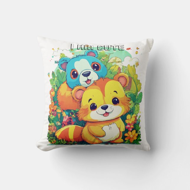 Cojín Decorativo Ilustracion de personalizado animal lindo (Anverso)