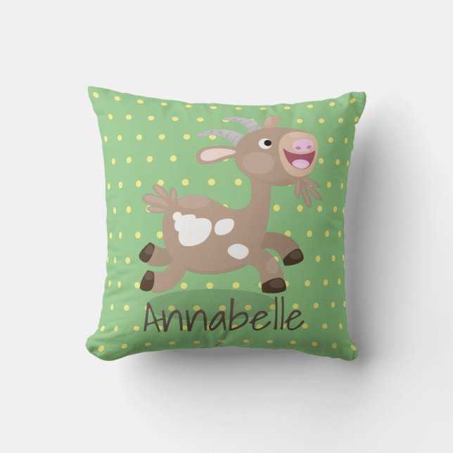 Cojín Decorativo Ilustracion de personalizado de cabra alegre (Anverso)