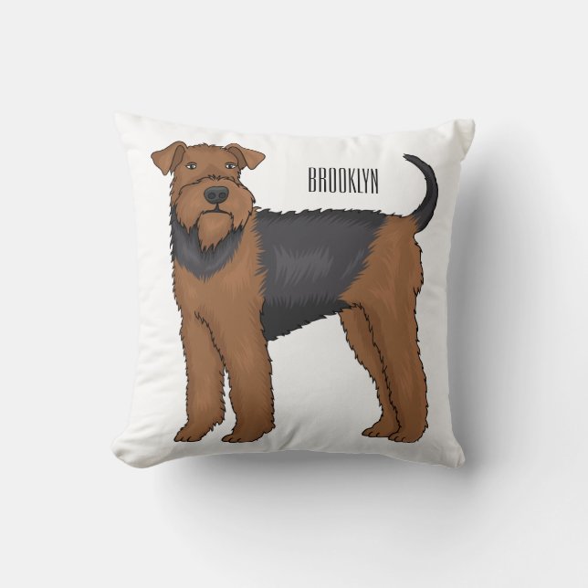 Cojín Decorativo Ilustracion de personalizado de perro Airedale ter (Anverso)