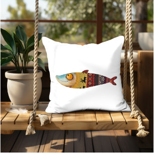 Cojín Decorativo Ilustracion de pescado divertido arte decorativo
