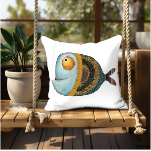 Cojín Decorativo Ilustracion de pescado divertido arte decorativo