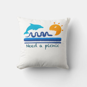 Cojín Decorativo Ilustración de Playa con Delfines Saltarines Pince