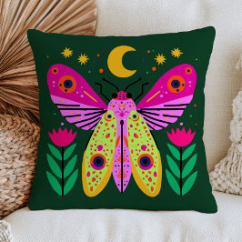 Cojín Decorativo Ilustración de Polilla Celestial Colorida Esmerald