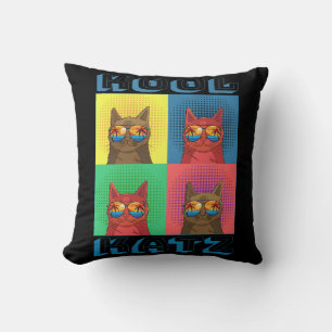 Cojín Decorativo Ilustración de Pop Art de Gatos Geniales con Gafas
