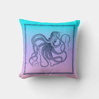 Cojín Decorativo Ilustracion de pulpo rosa a azul oscuro