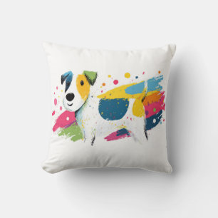 Cojín Decorativo Ilustración de Salpicaduras de Arte Pop de Perro C
