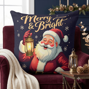 Cojín Decorativo Ilustración de Santa Claus alegre sosteniendo una 