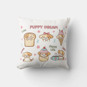 Cojín Decorativo Ilustracion de Sueño Cachorro Kawaii   Perro de di