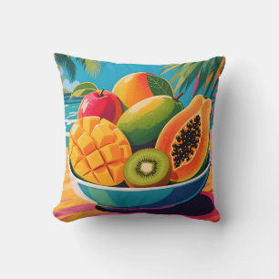 Cojín Decorativo Ilustración de tazón de frutas tropicales