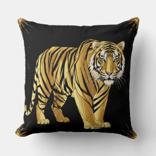 Cojín Decorativo Ilustración de Tigre Geométrico Dorado