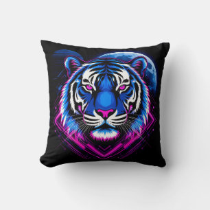 Cojín Decorativo Ilustración de Tigre Neon con Formas Geométricas