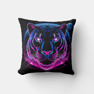 Cojín Decorativo Ilustración de Tigre Neon con Formas Geométricas