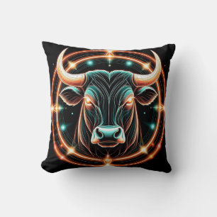 Cojín Decorativo Ilustración de Toro Tauro con Iluminación Neon