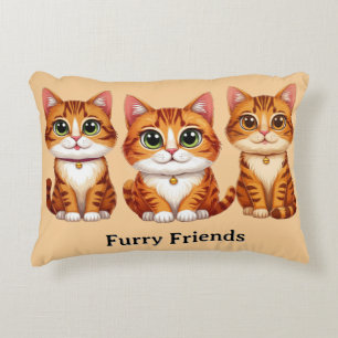Cojín Decorativo Ilustración de trío de gatos atigrados naranjas li