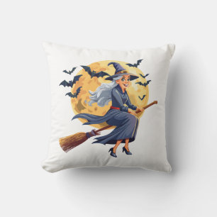 Cojín Decorativo Ilustración de una bruja vieja volando
