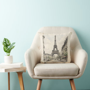 Cojín Decorativo Ilustración de viaje antigua y vintage de París