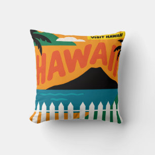 Cojín Decorativo Ilustración de viaje de las Islas Hawaianas Retro