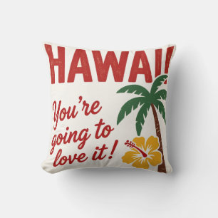 Cojín Decorativo Ilustración de viaje de las Islas Hawaianas Retro