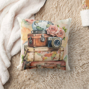 Cojín Decorativo Ilustracion de viaje de vintage personalizado