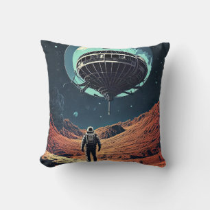 Cojín Decorativo Ilustracion de Viajero de Espacio Vintage