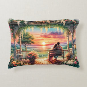 Cojín Decorativo Ilustración de vista de porche al atardecer románt