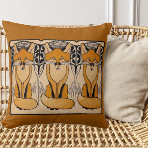Cojín Decorativo Ilustración de zorros Art Nouveau Vida silvestre