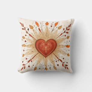 Cojín Decorativo Ilustracion del corazón otoñal de Boho