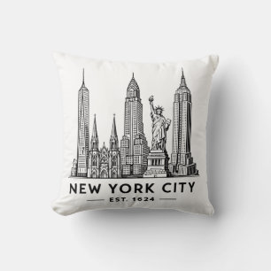 Cojín Decorativo Ilustración del horizonte de NYC con la Estatua de