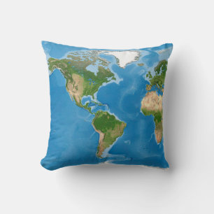 Cojín Decorativo Ilustración del mapa topográfico mundial de la Tie