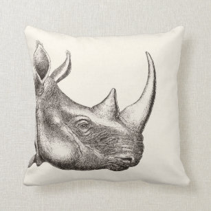 Cojín Decorativo Ilustracion del rinoceronte del vintage
