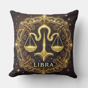 Cojín Decorativo Ilustración del signo zodiacal Libra dorada
