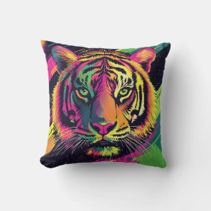 Cojín Decorativo Ilustracion del tigre de arte pop con colores de n