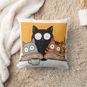 Cojín Decorativo Ilustración divertida de gatos leyendo