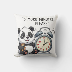 Cojín Decorativo Ilustración Divertida de Panda Dormido con Reloj d