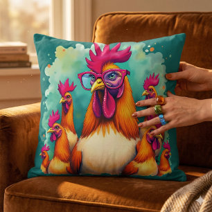 Cojín Decorativo Ilustración divertida de un gallo hipster con esti