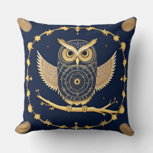 Cojín Decorativo Ilustración Elegante de Búho Nocturno