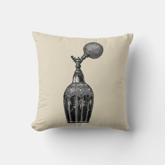 Cojín Decorativo ilustración en blanco y negro, frasco de perfume,